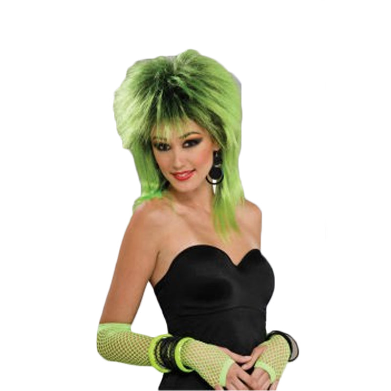 80's Costume Lime Green Shock Wig w/Black Highlights
