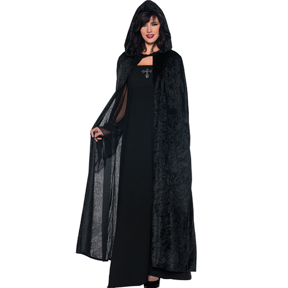 Black Long Velvet Hooded Cloak 4546