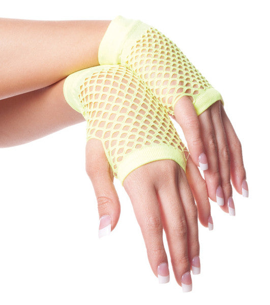 80's Short Fishnet Gloves -12 PACK Yellow 1241