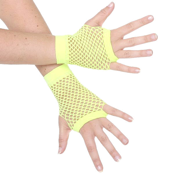 80's Short Fishnet Gloves -12 PACK Yellow 1241