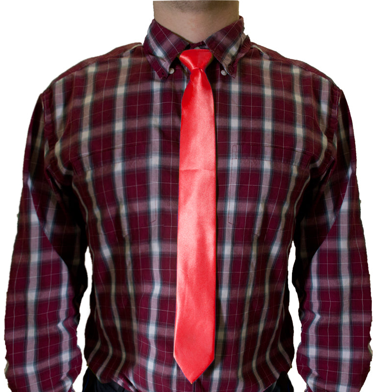Red Satin Skinny Narrow Tie 2.25" Wide Standard 1274