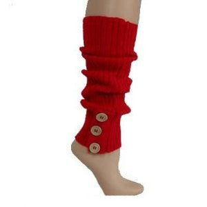 Red Knit Leg Warmers with Button Trim 1259
