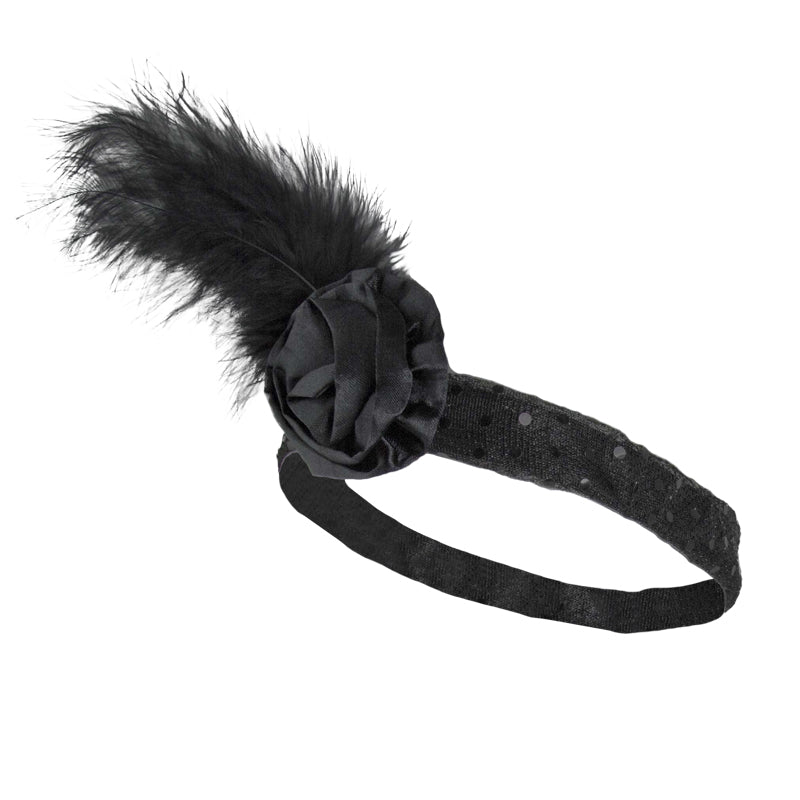 Flapper Headband Black with Rose 1710