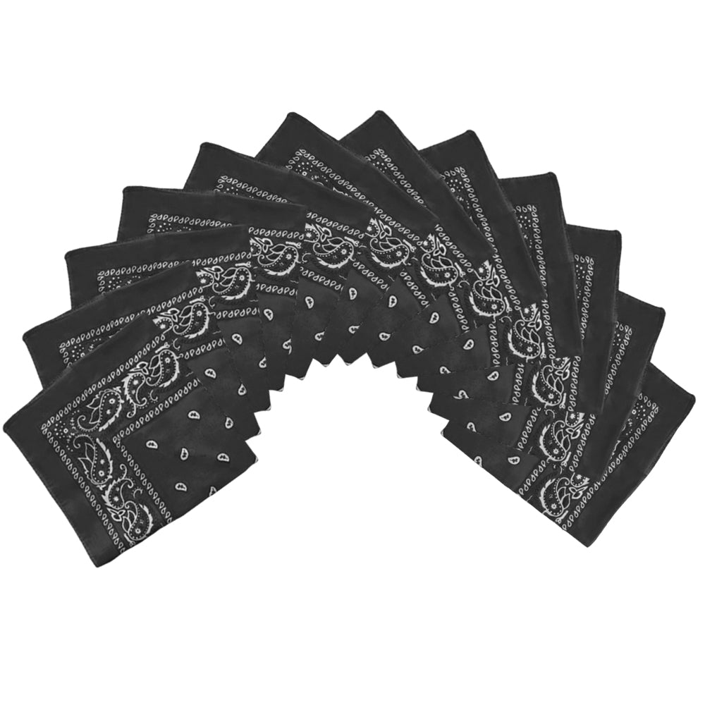 Black Bandana 22" Square Standard 100% Cotton 12 PACK 1911D