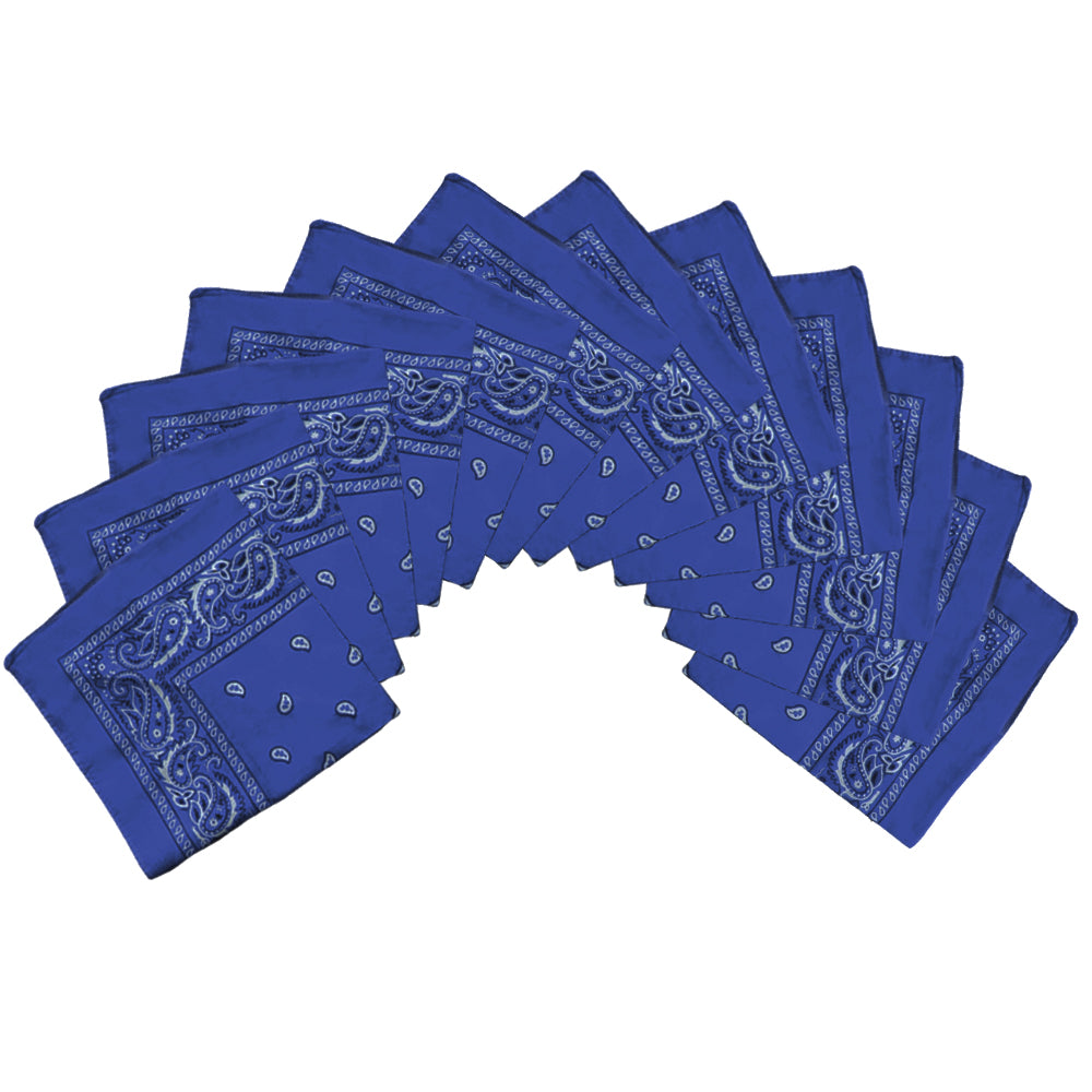 Navy Blue Bandana 22" Square Standard 100% Cotton Paisley Design 12 PACK 1915D