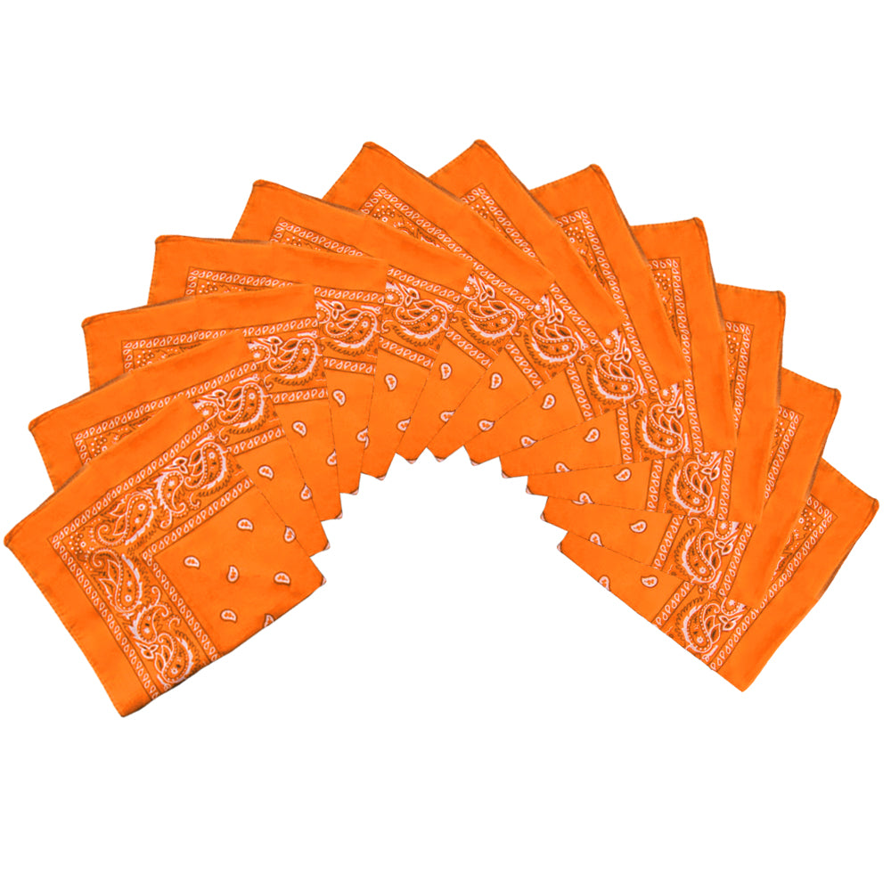 Orange Bandana 22" Square Standard 100% Cotton 12 PACK 1916D