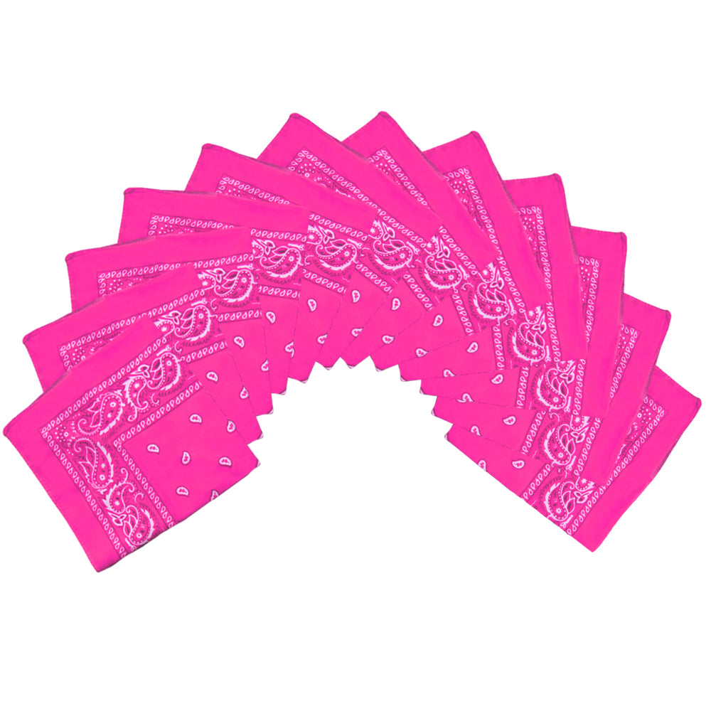 Hot Pink Bandana 22" Square Standard 100% Cotton 12 PACK 1917D