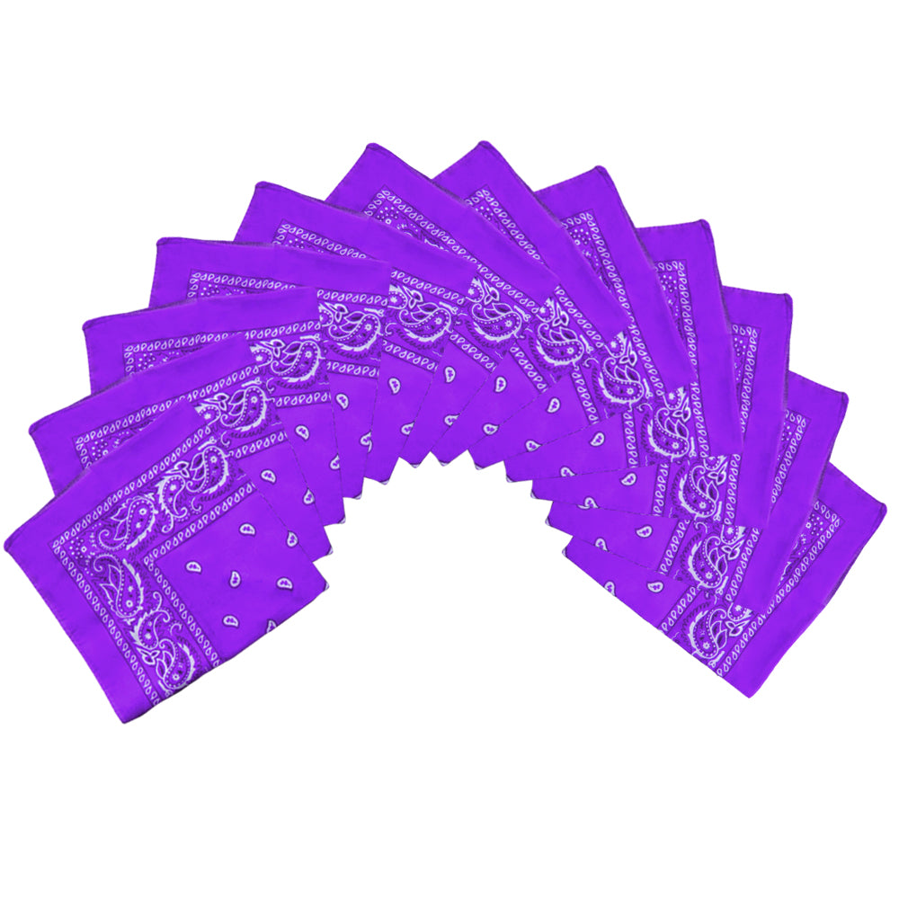 Purple Bandana 22" Square Standard 100% Cotton 12 PACK 1918D