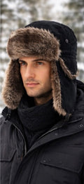 Trooper Trapper Hat Black with Brown Fur 12 PACK 5 + Colors 5830  22.5" Standard Adjustable Strap