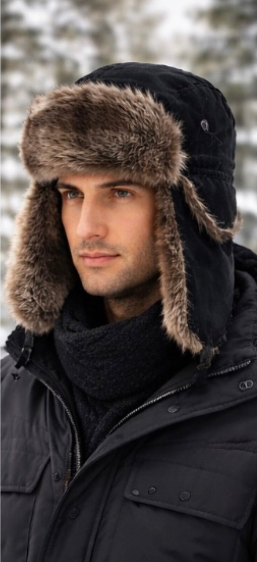 Trooper Trapper Hat Black with Brown Fur 12 PACK 5 + Colors 5830  22.5" Standard Adjustable Strap