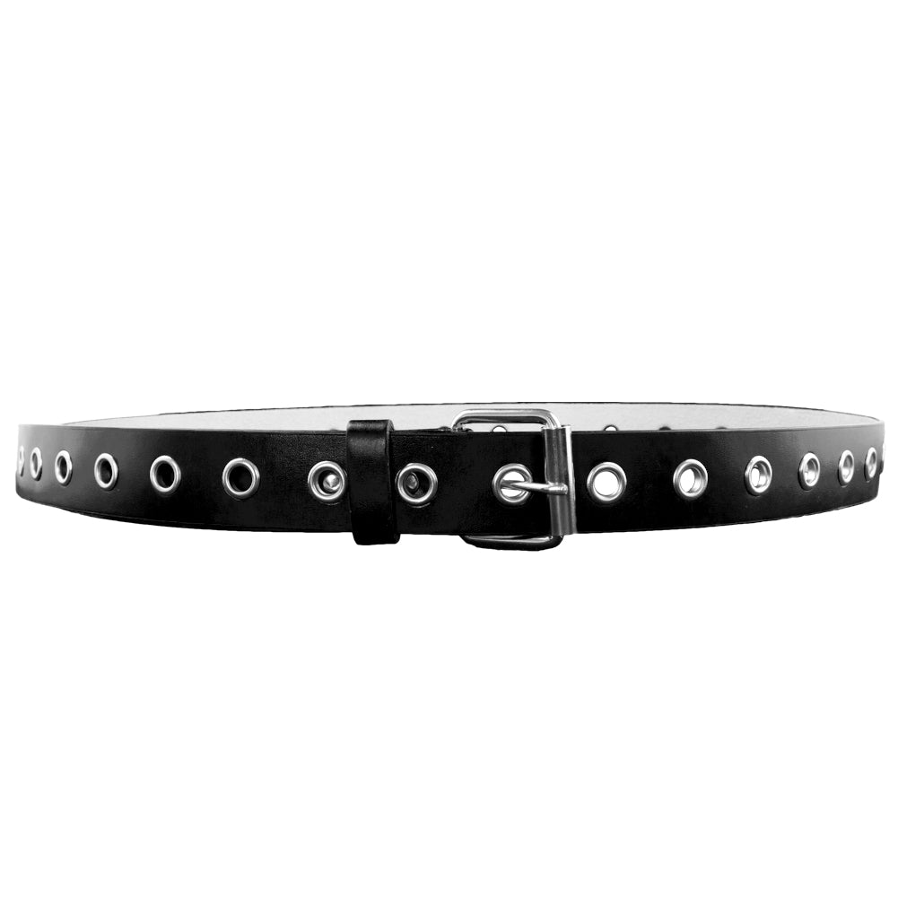 Black One Row Metal Holes Belt 12 PACK