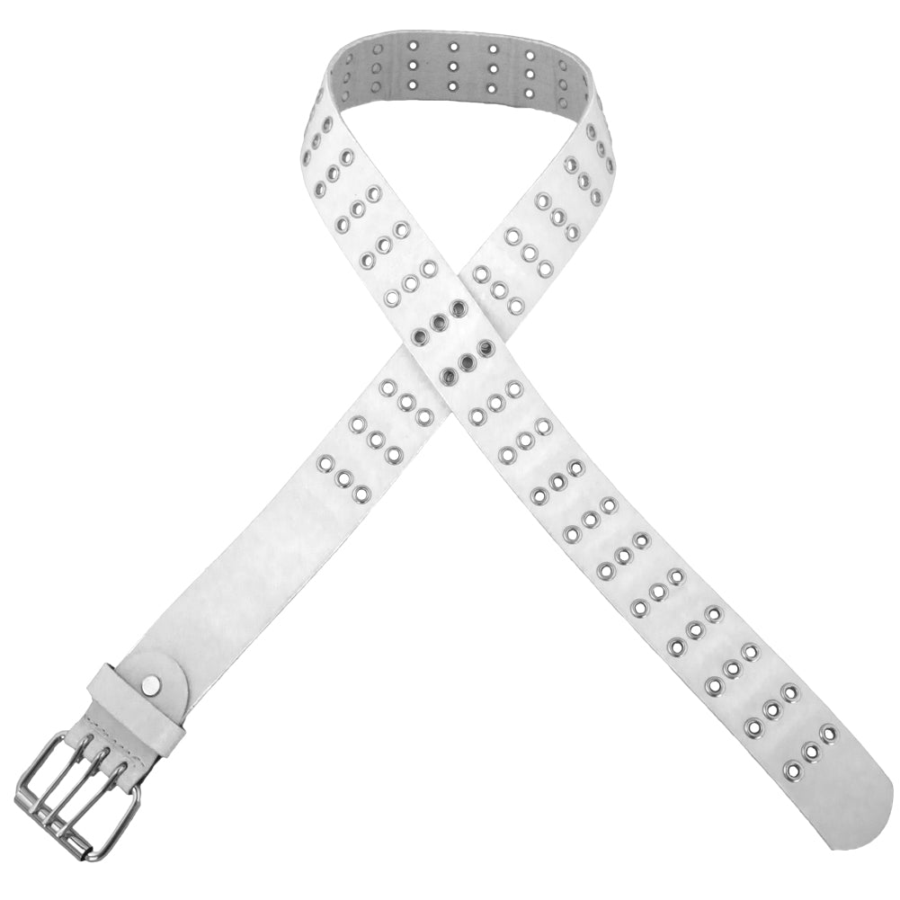 Punk Belts Three Rows Metal Holes White Mix Sizes 12 PACK 2476A
