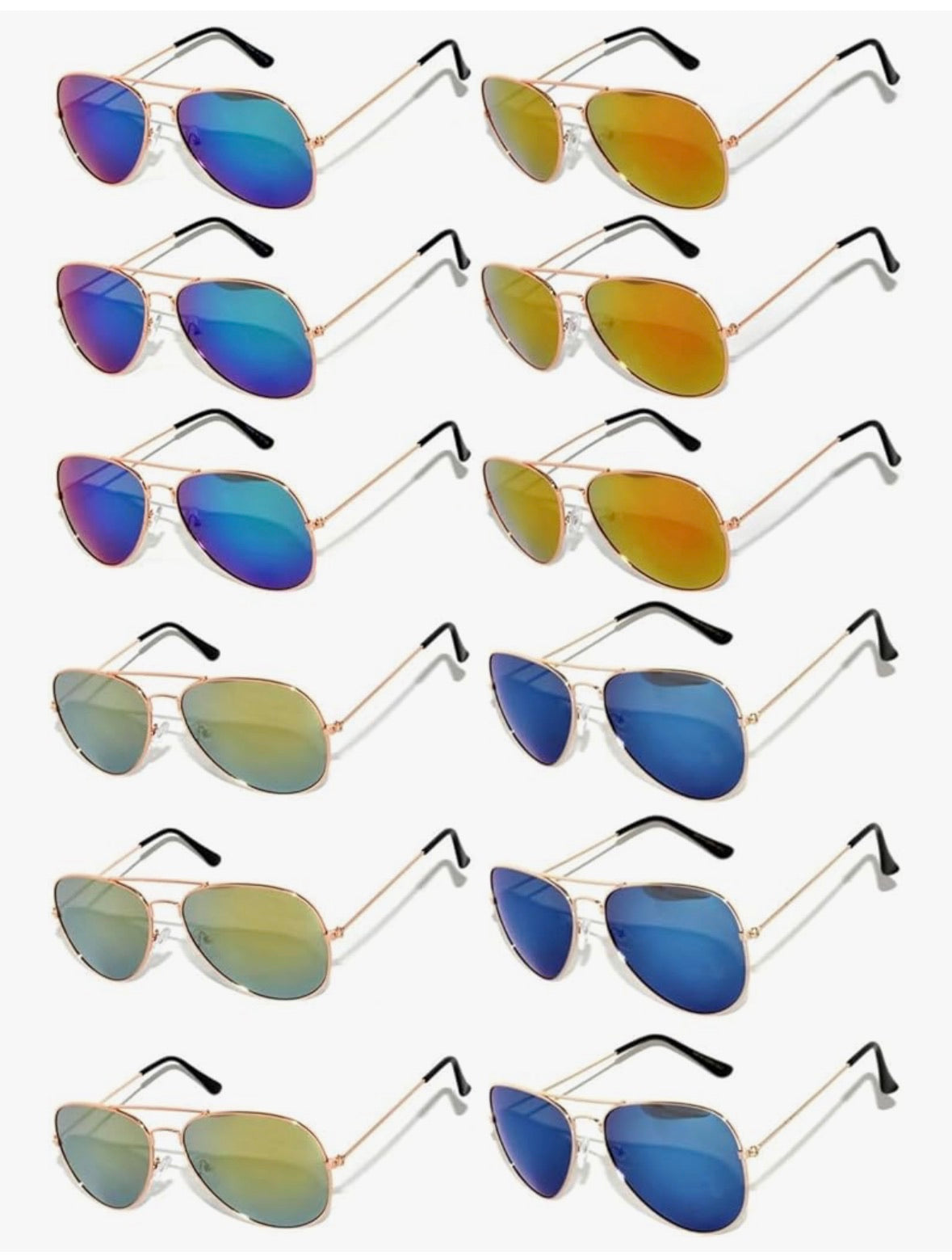 12 PACK Aviator Style Police Sunglasses Mixed Colors 1100