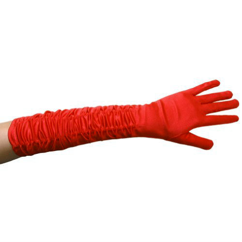 Red Long Ruched Satin Gloves 5096