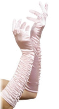Pink Long Ruched Satin Gloves 5097