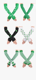 St Patrick's Four Leaf Clover Green on White Armwarmers 5200