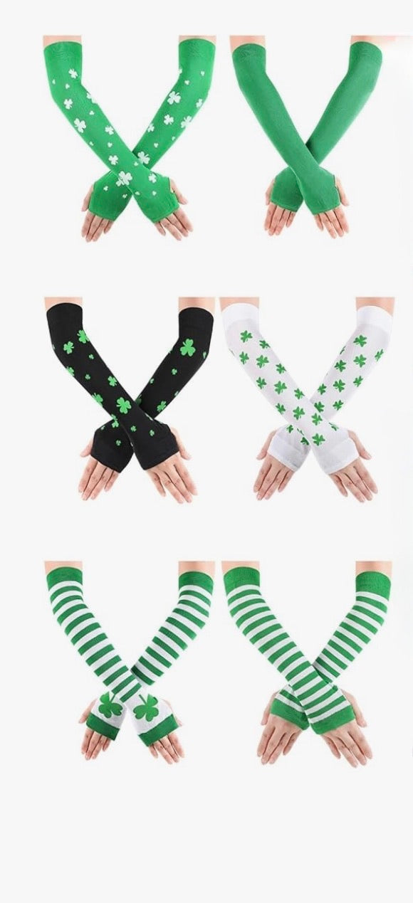 St Patrick's Four Leaf Clover Green on White Armwarmers 5200