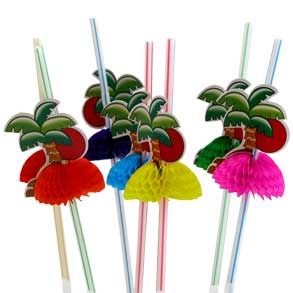Luau Hawaiian Straws Palm Trees 12 PACK Pack 3829