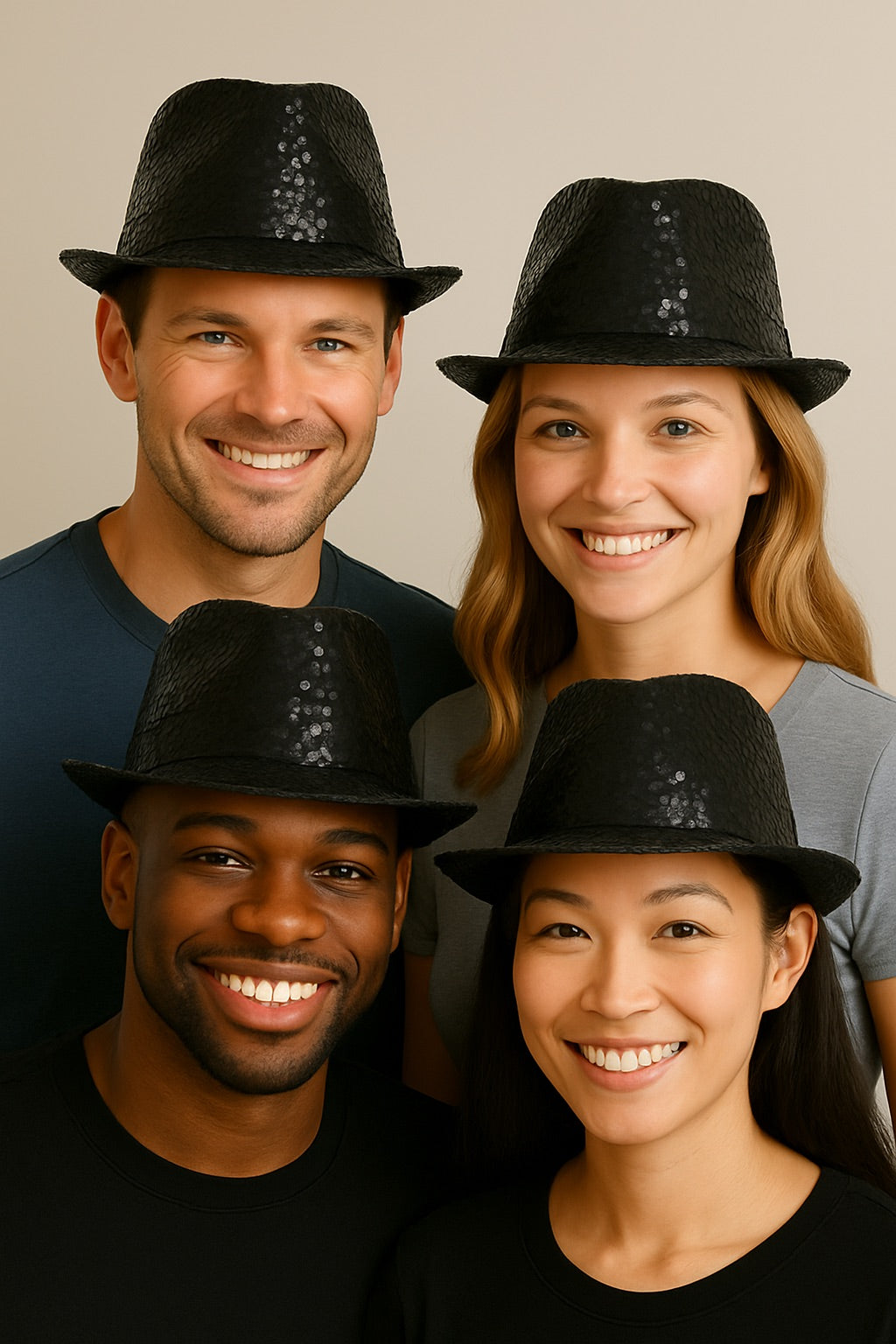 Black Party Hats | Black Sequin Fedora | 18002 Adult Size