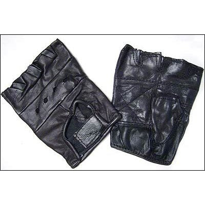 Biker Fingerless Black Leather Gloves 5005