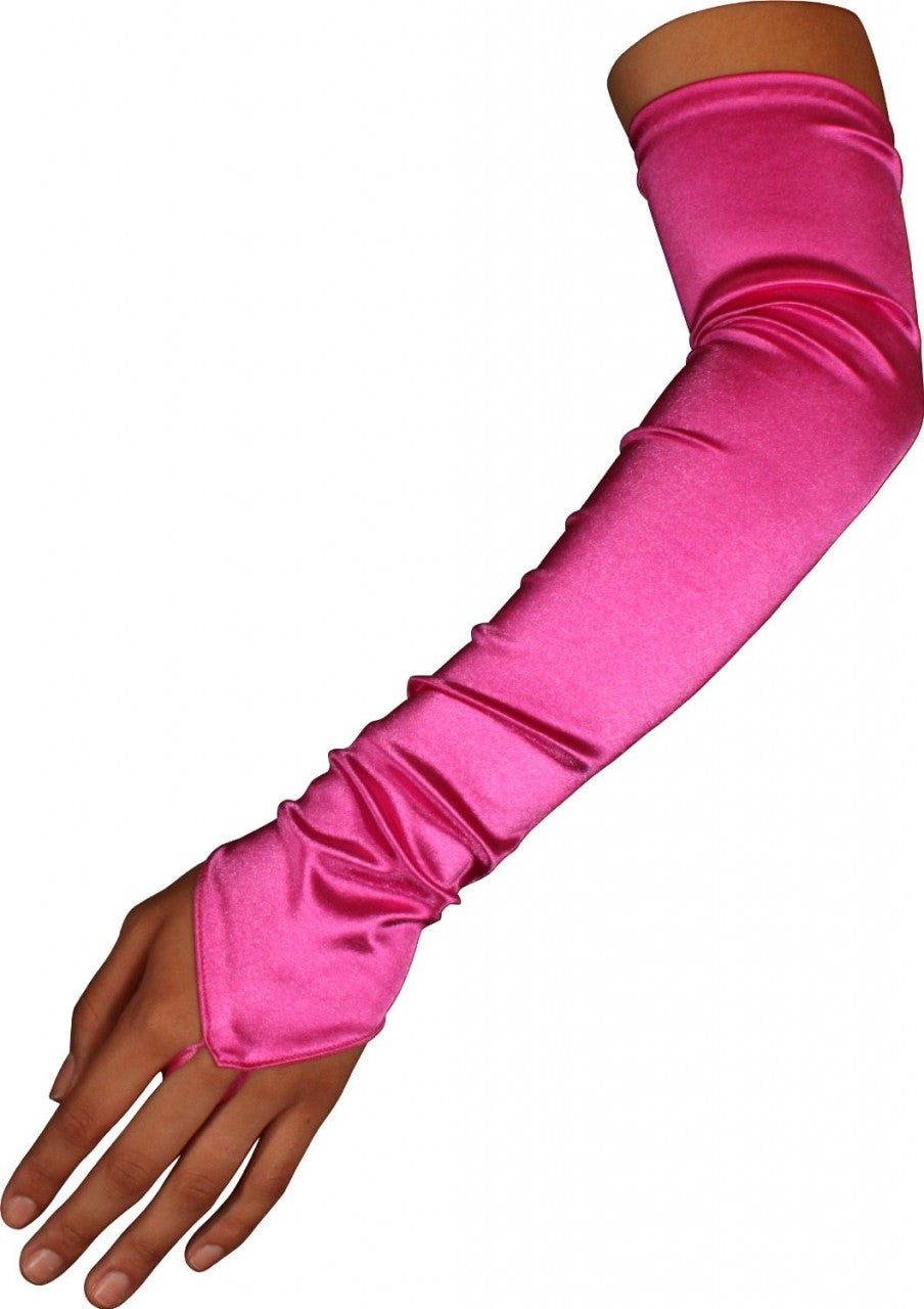 12 PACK Hot Pink Satin Gauntlet Fingerless Gloves 5087