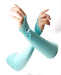 12 PACK Satin Gauntlet Fingerless Gloves Light Blue 18" 5089