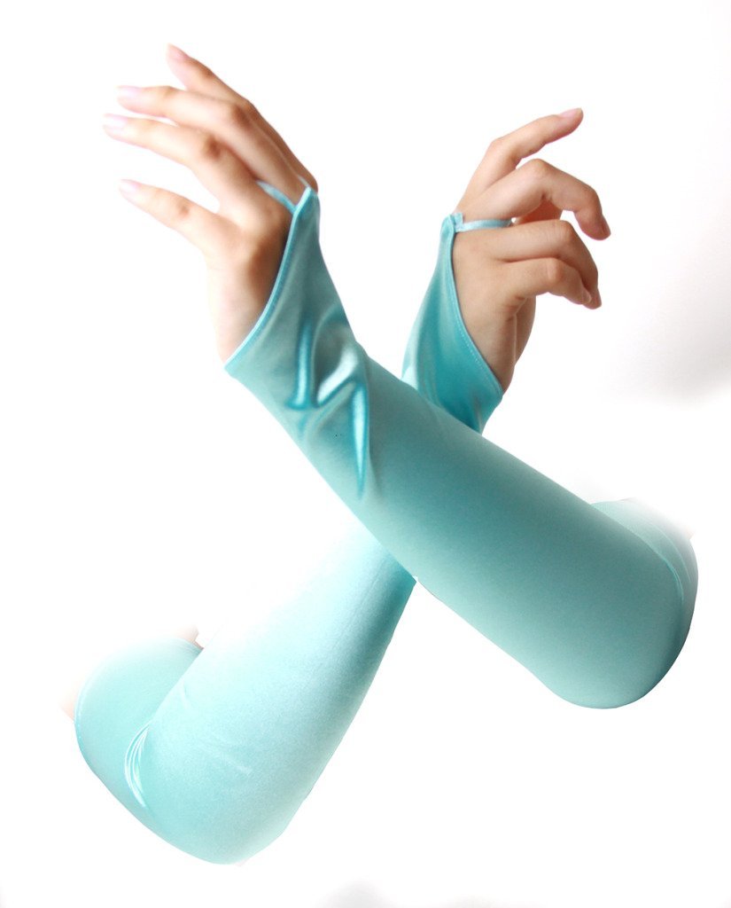 12 PACK Satin Gauntlet Fingerless Gloves Light Blue 18" 5089