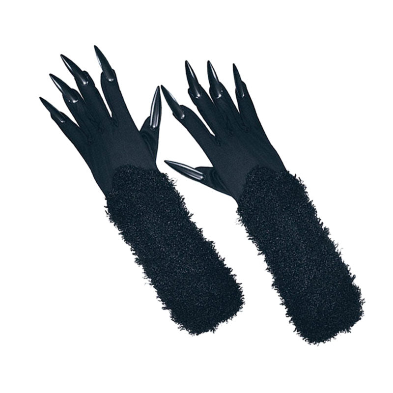 Long Black Cat Gloves with Claws 5095
