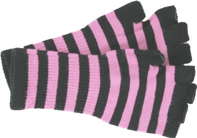 Knit Gloves Fingerless Stripe Black/Pink 5071