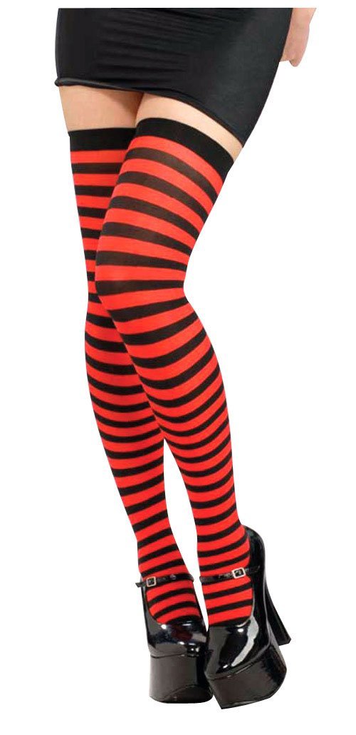12 PACK Stockings Stripe Opaque Thigh High Red/Black WS8172D