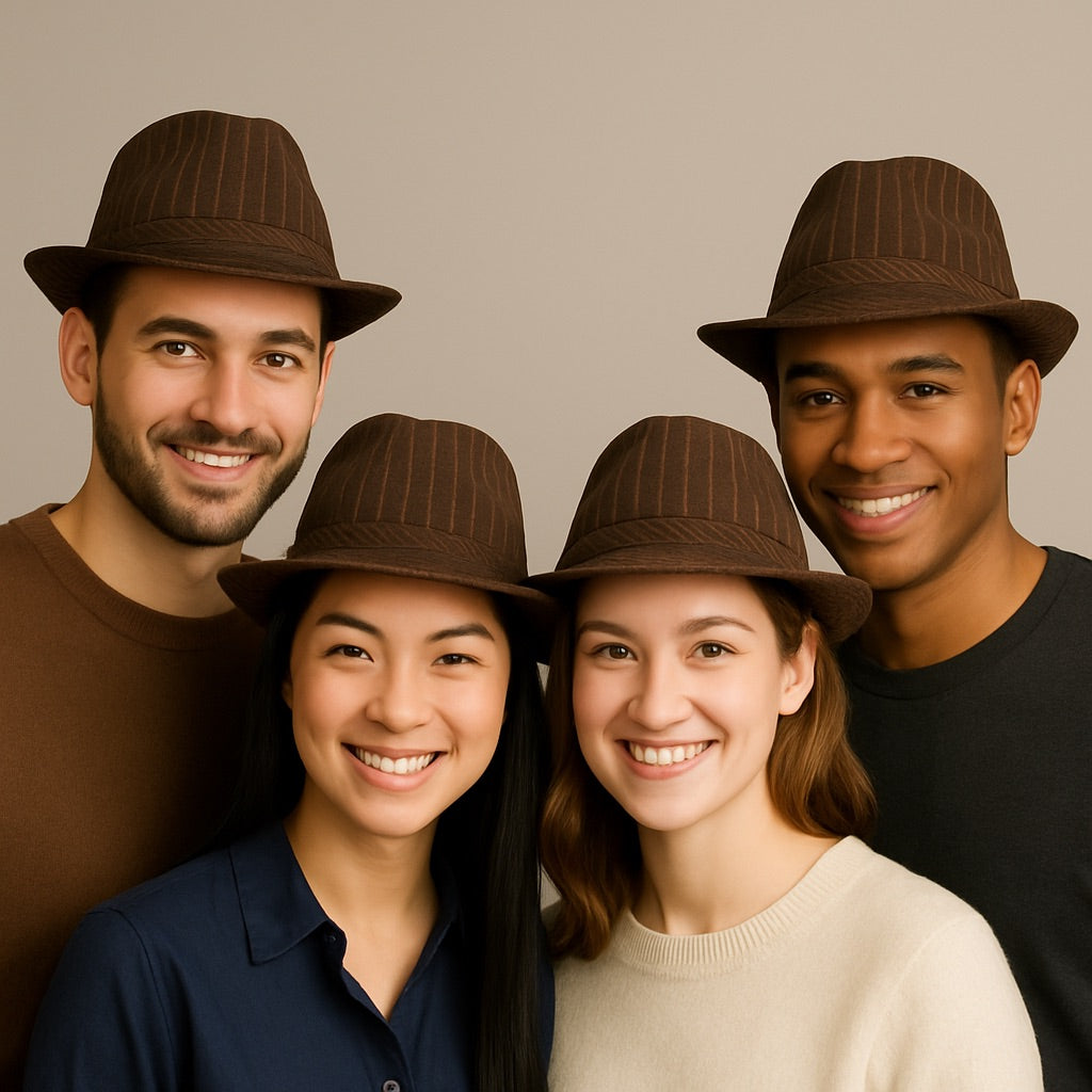 Gangster Pinstripe Fedora Hats | Pinstripe Gangster Hats Bulk |  Brown 1319 Adult Size