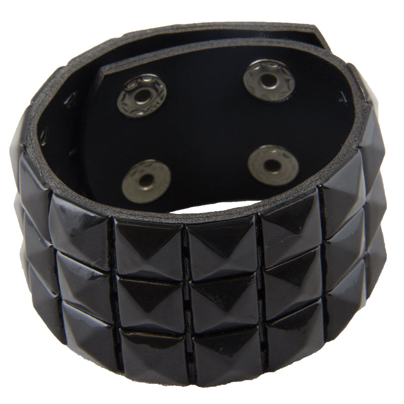 Studded Biker Wristband 3-Row Black 6505
