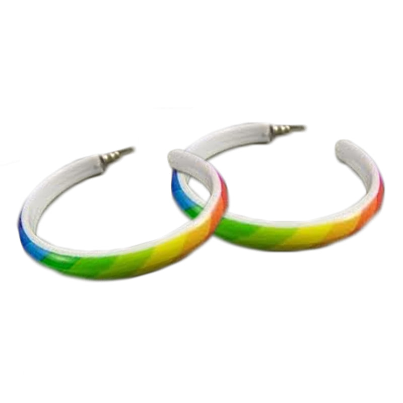80's Party Costume Rainbow Hoop Earrings Pair 6522
