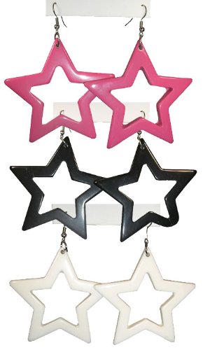 Black 80's Plastic Star Earrings 12 PACK WS6536D