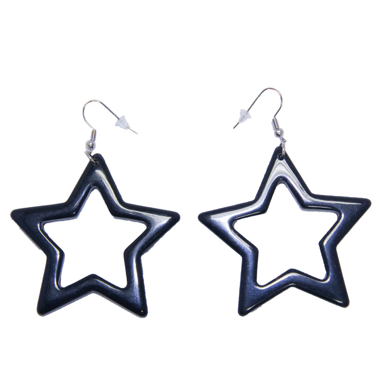 Black 80's Plastic Star Earrings 6536
