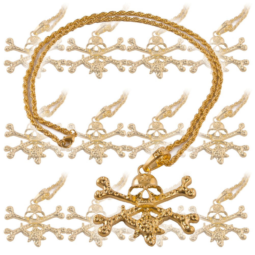 Pirate Skull Necklace Gold 12 PACK 6564D