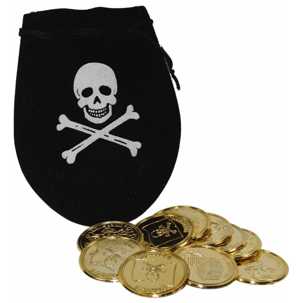 12 PACK Pirate Drawstring Bags with Gold Coins 9270D