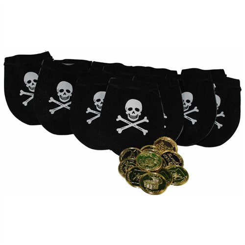 12 PACK Pirate Drawstring Bags with Gold Coins 9270D