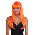 80's Neon Orange Long Wig With Bangs 6078