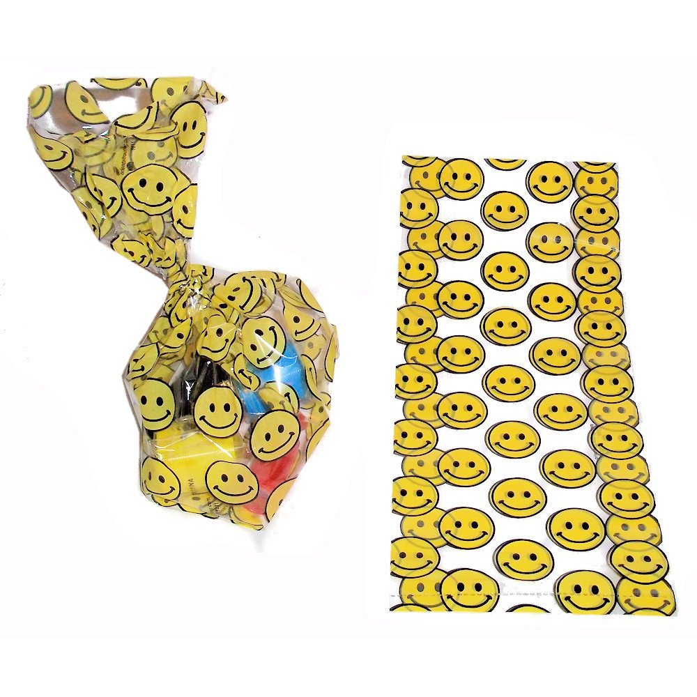 Smiley Face Goody Treat Bags Cellophane 12 PK 3935D