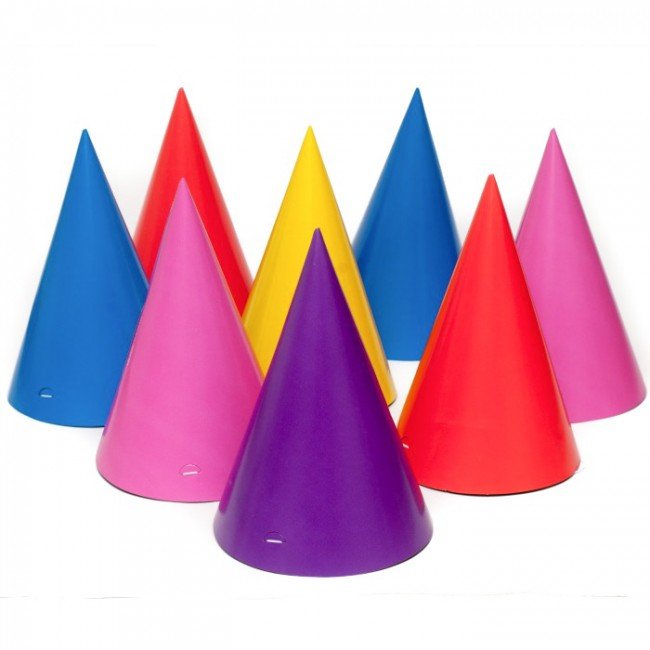 Party Hats | Birthday Party Hats | Child Size BY 10+ COLOR 8PK 19002