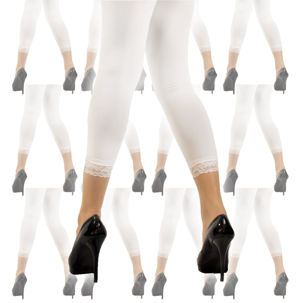 Footless Tights White with Lace Bottom 12 PACK  8013D
