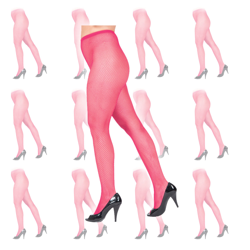 Hot Pink Fishnet Pantyhose Tights 12 PACK 8043D