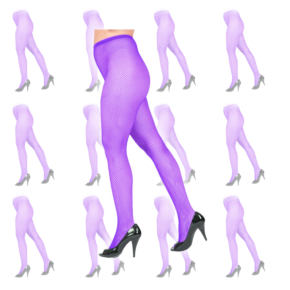 Purple Fishnet Pantyhose Tights 12 PK 8045D