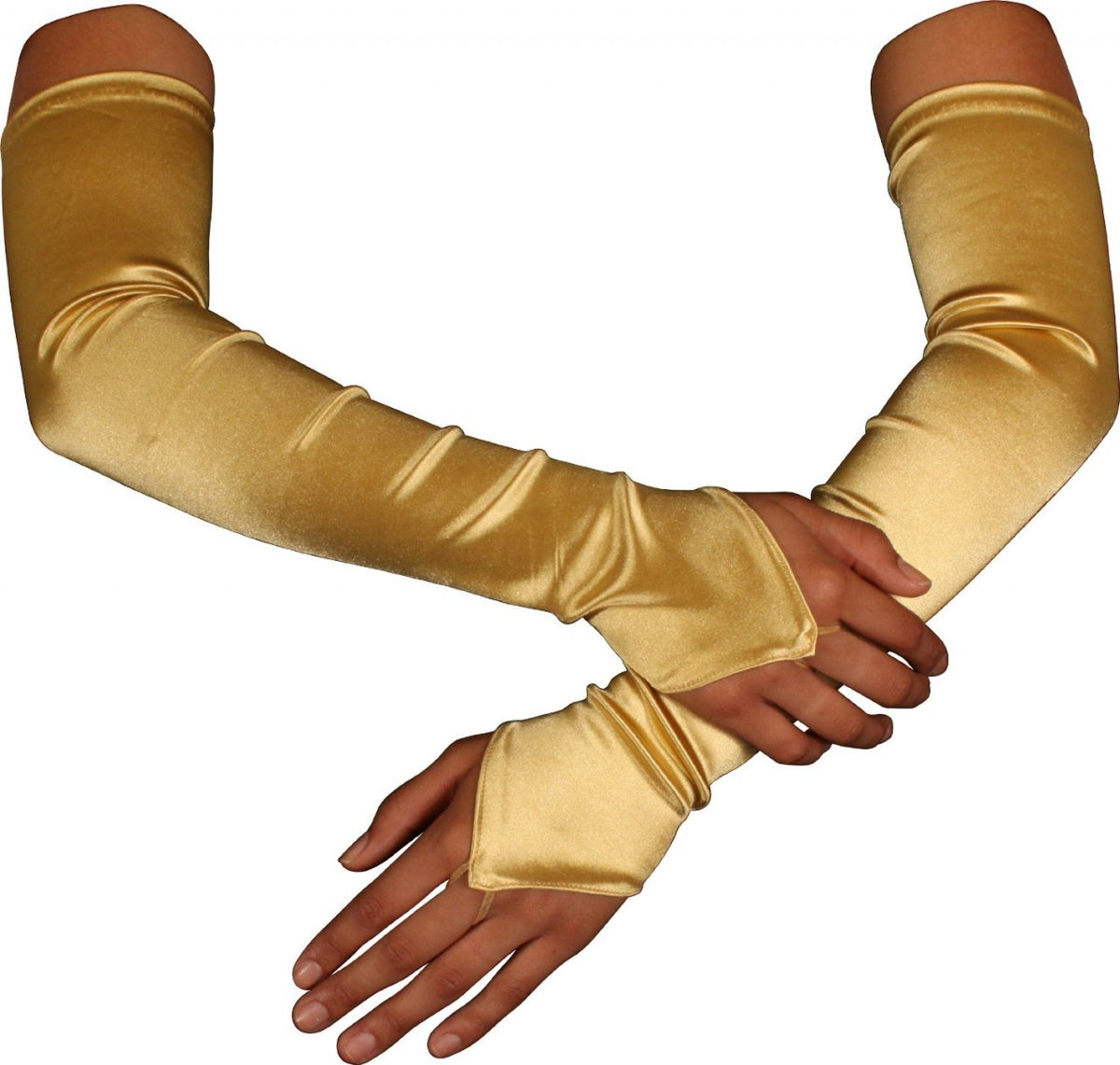 Gold Satin Gauntlet Fingerless Gloves 18" 12 PACK 5086
