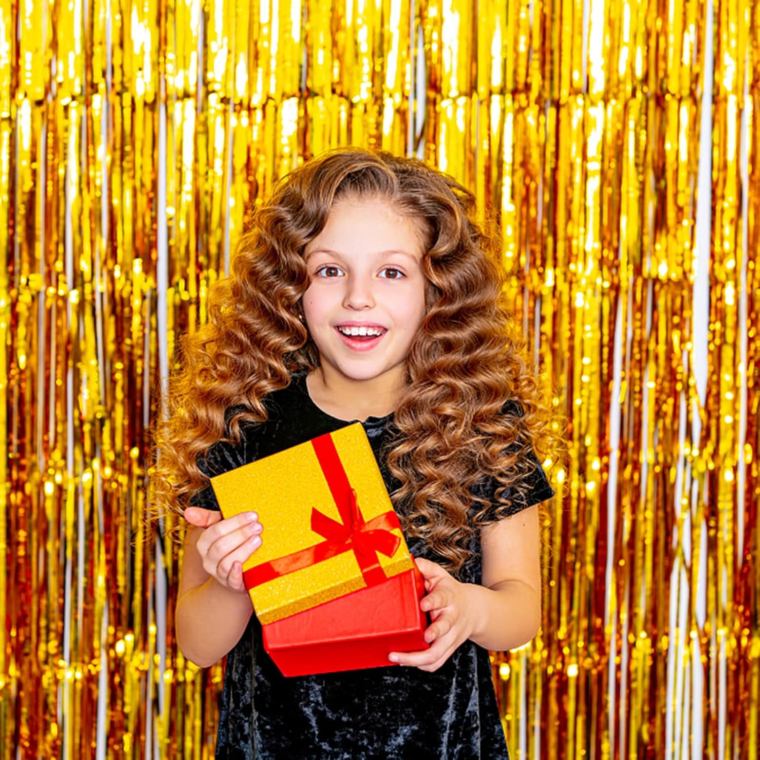 2 PACK New Years 2 Pack Gold Backdrop Birthday Decorations Foil Curtain Backdrop Gold Streamers Dance Party Decorations Photo Booth Props 5936