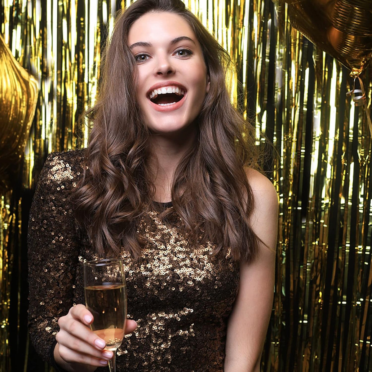 2 PACK New Years 2 Pack Gold Backdrop Birthday Decorations Foil Curtain Backdrop Gold Streamers Dance Party Decorations Photo Booth Props 5936