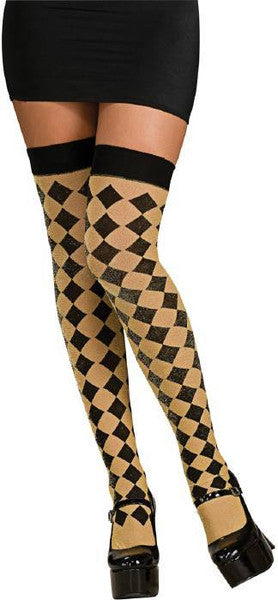 Harlequin Thigh Highs Gold and Black 8146