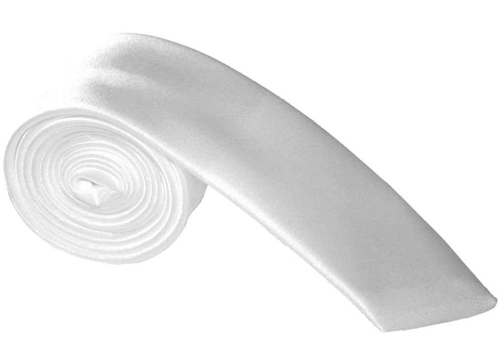 White Satin Skinny Narrow Tie 2.25" Wide Standard 1273