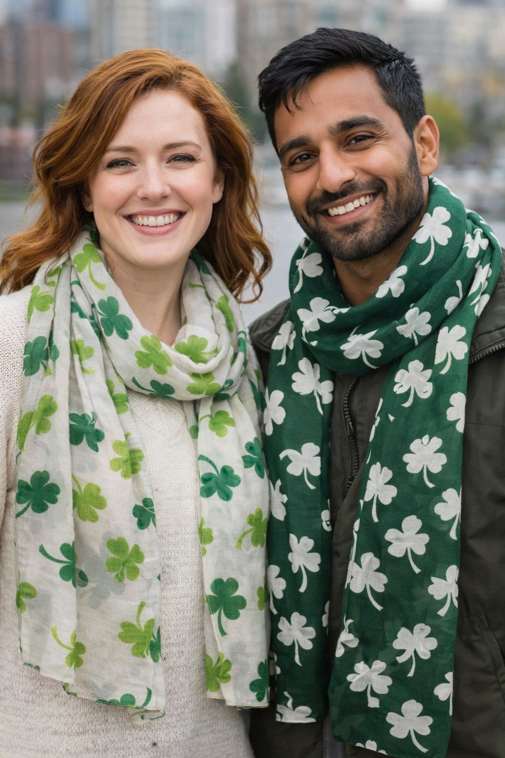 St. Patricks Day Green White Shamrock Scarf 1907C